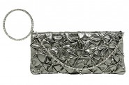 Evening Bag - Ruffled Crystal Clutch w/ Rhinestone Bracelet Wristlet – Pewter – BG-HE1018PT